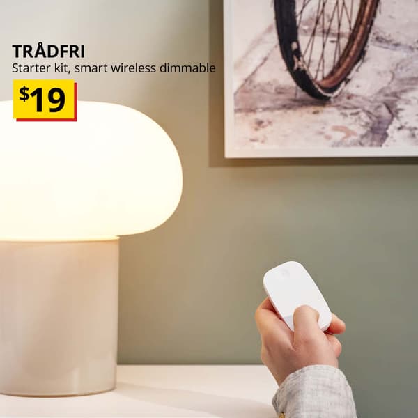Hand controlling TRÅDFRI starter kit, smart wireless dimmable/warm white, E27. $19. 