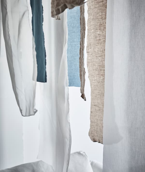 Hanging textile fabric – from individual strips to entire curtains – is effective both as decoration and to control light and temperature.