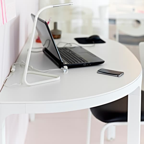 HÅRTE LED white/silver desk lamp.
