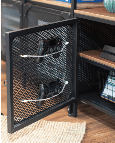 Headphone hang on the inner side of the cabinet door