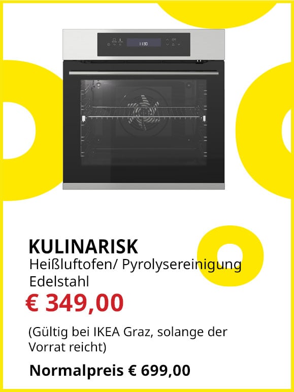 Heißluftofen mit Pyrolysereinigung Kulinarisk, 60cm breit, Edelstahlö, Statt €699 um €349.
