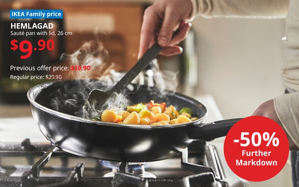HEMLAGAD sauté pan, now $9.90 with an extra 50% markdown during the final 3 days of the IKEA Swedish Midsommar Sale.