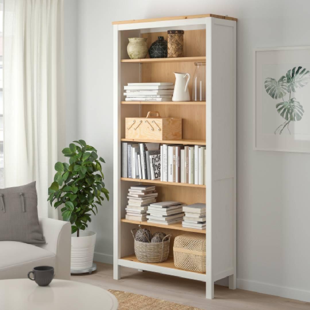 HEMNES, bookcase, white stain/light brown RM899