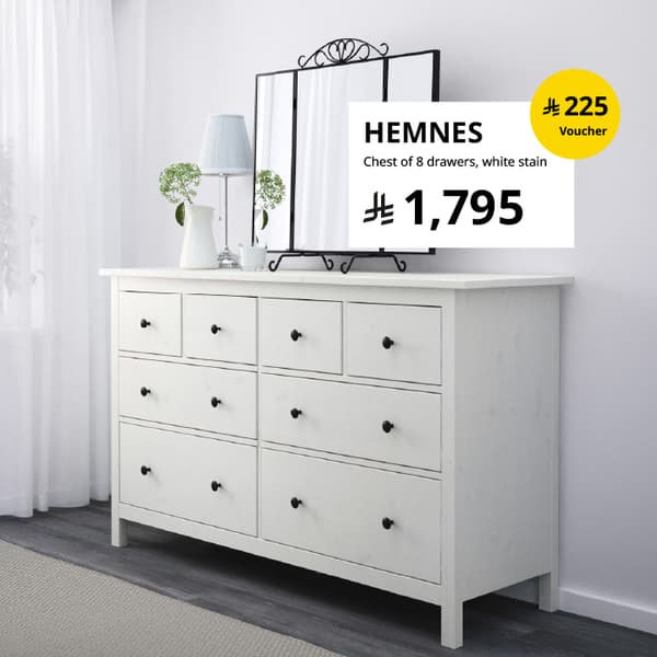 HEMNES
Chest of 8 drawers, white stain, 160x96 cm