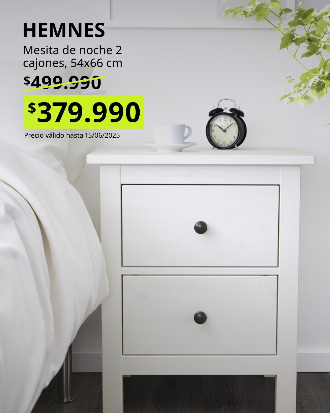 HEMNES cómoda blanca con 2 cajones 54x66 cm, estilo clásico con madera maciza y tamaño compacto