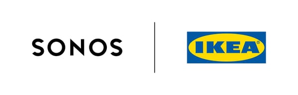 Het Sonos logo en het IKEA logo staan symbool voor de samenwerking bij het creëren van SYMFONISK, een gloednieuwe serie voor geluid in huis.