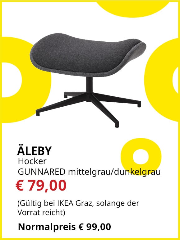 Hocker Äleby, Bezug Gunnared mittel-dunkelgrau, statt € 99 um € 79.