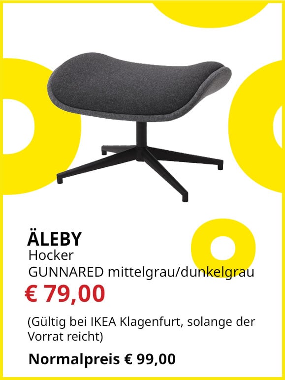 Hocker Äleby, Bezug Gunnared mittel-dunkelgrau, statt € 99 um € 79.