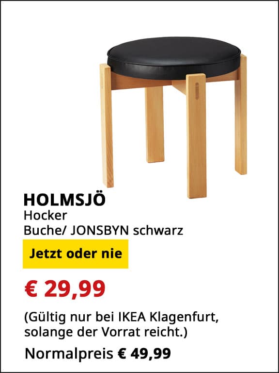  Hocker Hlomsjö, Buche, schwarz, statt € 49,99 um € 29,99.