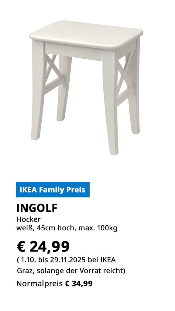 Hocker Ingolf, weiß, statt €34,99 um € 24,99.