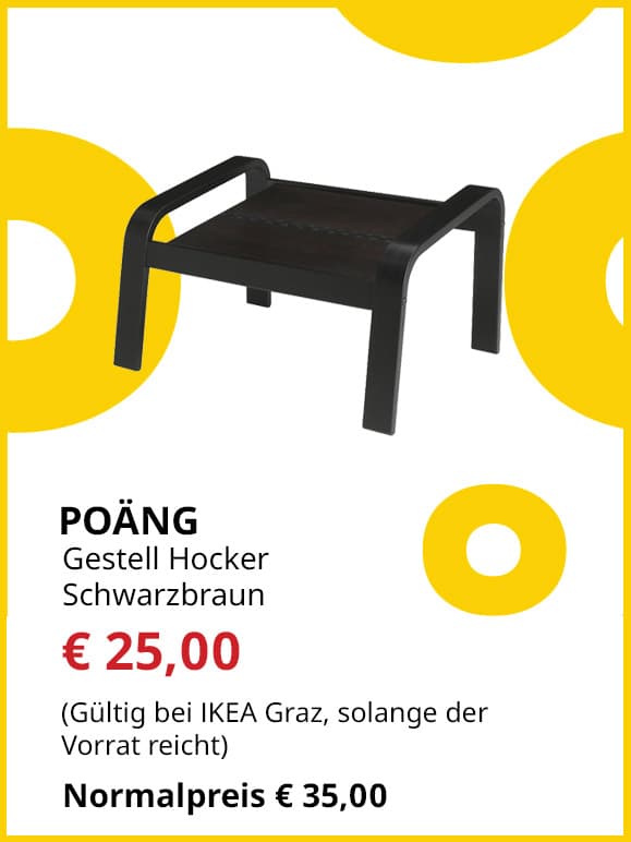 Hockergestell Poäng, schwarzbraun, statt €  35 um € 25.