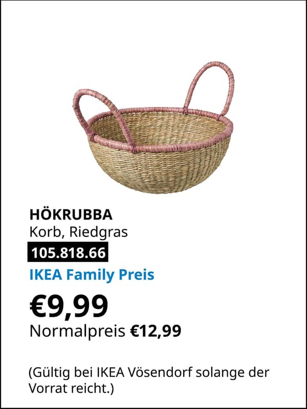 HÖKRUBBA Korb, Riedgras statt € 12,99 zum IKEA Family Preis von € 9,99