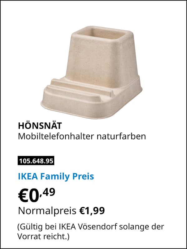 HÖNSNÄT Mobiltelefonhalter, naturfarben statt € 1,99 zum IKEA Family Preis von € 0,49