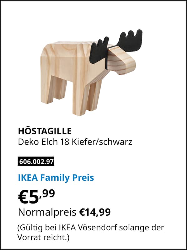 HÖSTAGILLE Dekoration, Elch, Kiefer/schwarz, 18 cm statt € 14,99 zum IKEA Family Preis von € 5,99