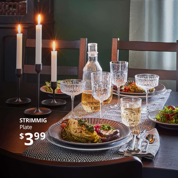 Holiday dining table setting with STRIMMIG plates, STRIMMIG Plate, $3.99.