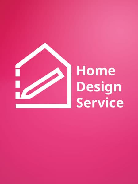 Home Design Service logo in white on a pink background