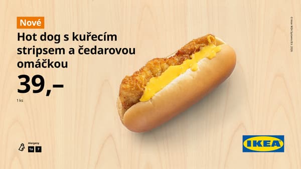 hot dog s kuřecím stripsem a čedarovou omáčkou 