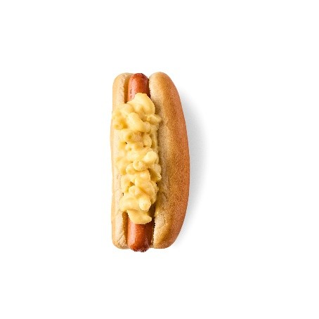 Hot dog with Mac & Cheese topping