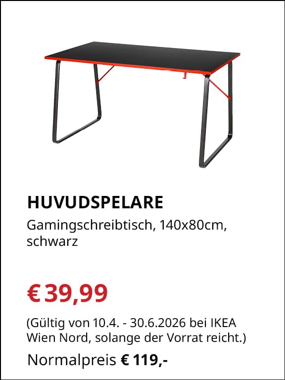 HUVUDSPELARE
Gamingschreibtisch, 140x80cm
€39,99 statt €119,-