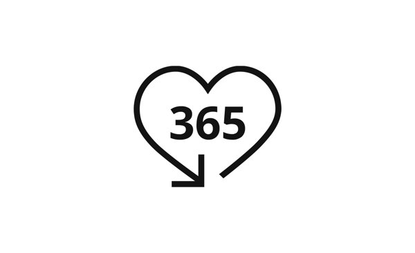 Icône de cœur se terminant par une flèche, avec le chiffre 365 à l’intérieur, représentant le fait que le client a 365 jours pour retourner les produits IKEA.
