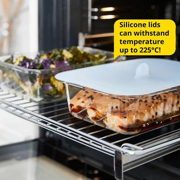 IKEA 365+ glass food container with silicone lid.