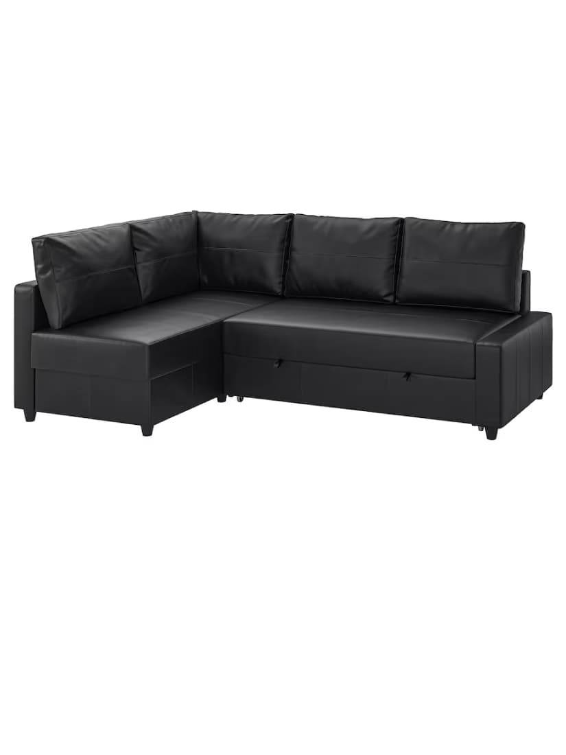 IKEA 4 seater corner sofa in black faux leather
