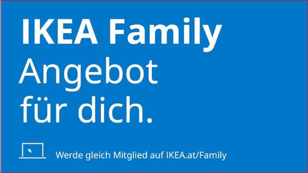 IKEA FAMILY Angebot - weißer Text auf blauem Grund.