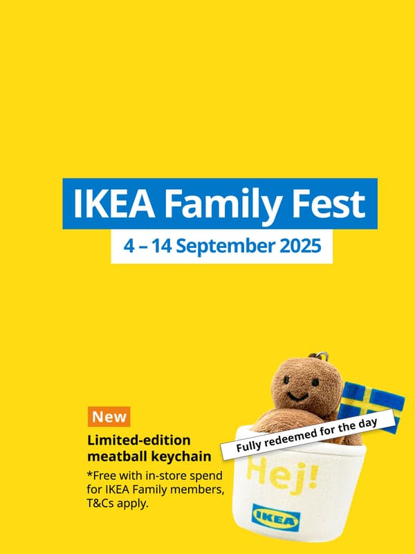 IKEA Family Fest. 4 - 14 September 2025. IKEA Singapore, 9.9 IKEA SALE shopping. IKEA Meatball keychain with NEW tag. Fully redeemed sticker.