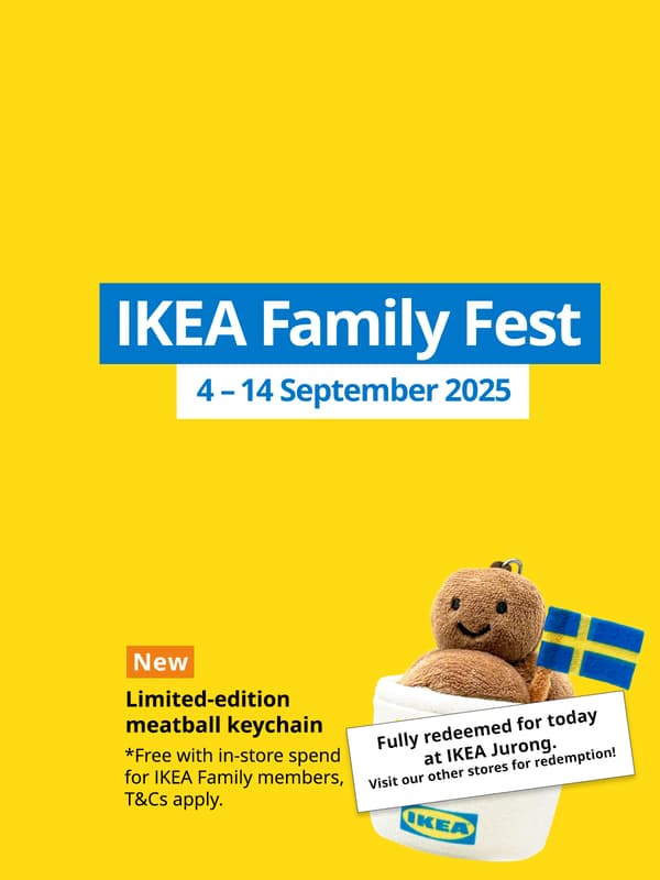 IKEA Family Fest. 4 - 14 September 2025. IKEA Singapore, 9.9 IKEA SALE shopping. IKEA Meatball keychain with NEW tag. Fully redeemed at Jurong sticker