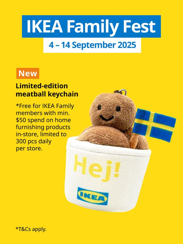 IKEA Family Fest and IKEA 9.9 sale, 4 - 14 September 2025. NEW tag. Limited-edition meatball keychain in a bucket with Swedish flag.