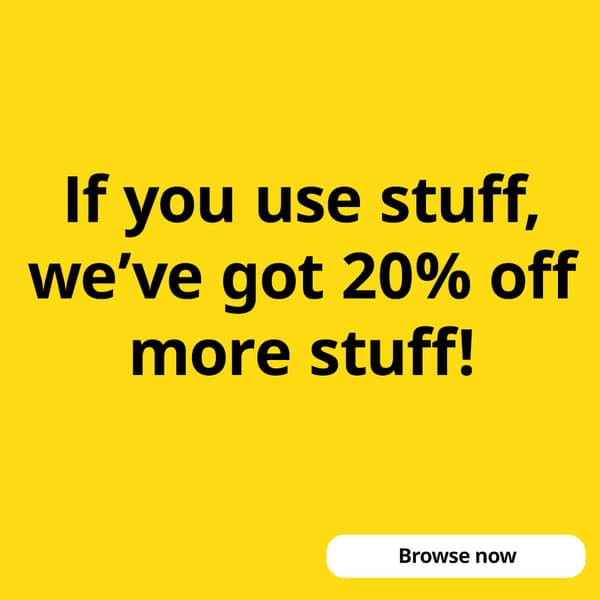 IKEA Family Fest, IKEA 9.9 SALE. Black text on yellow background reads: If you use stuff, we've got 20% off more stuff! Browse now button.