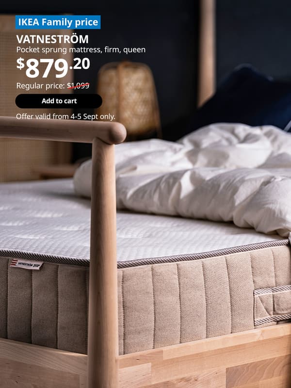 IKEA Family Fest, IKEA 9.9 SALE. IKEA Family price. VATNESTRÖM pocket sprung mattress, firm, queen. $879.20. Regular price: $1,099.