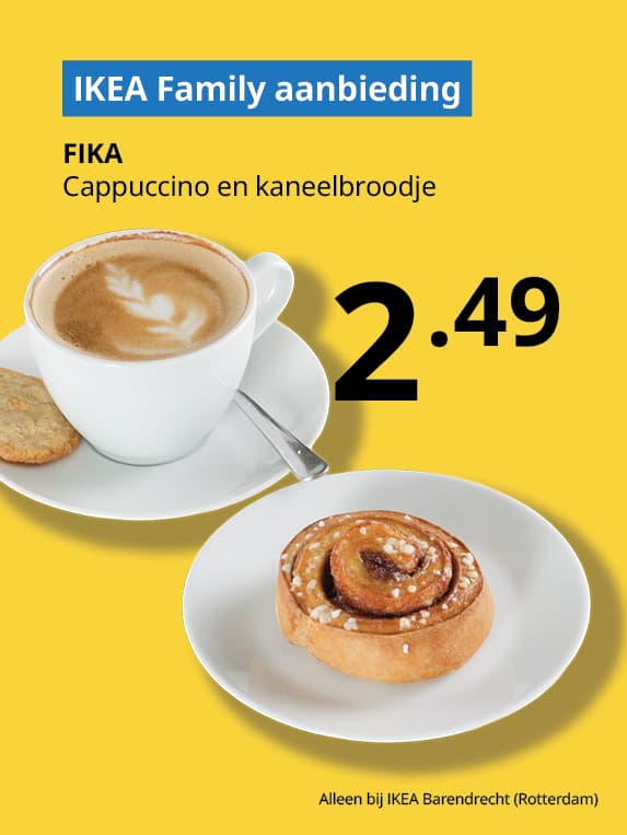 IKEA Family FIKA aanbieding, nu een cappuccino en kaneelbroodje voor 2.49