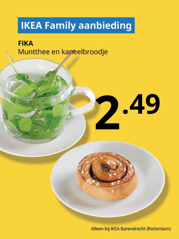 IKEA Family FIKA aanbieding, nu een muntthee en kaneelbroodje voor 2.49