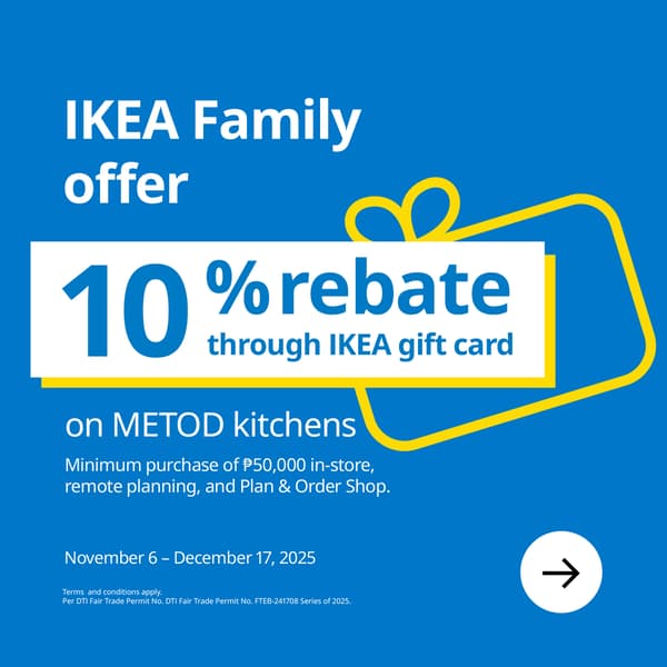 IKEA Family Offer: 10% rebate through IKEA gift card on METOD kitchens