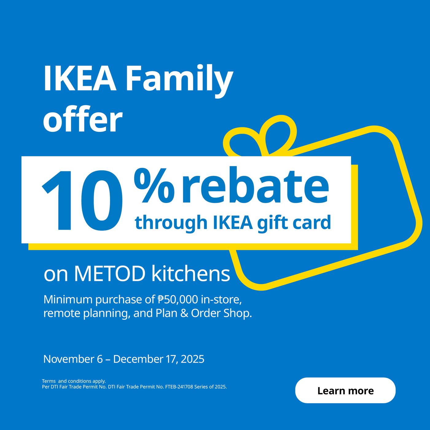 IKEA Family Offer: 10% rebate through IKEA gift card on METOD kitchens