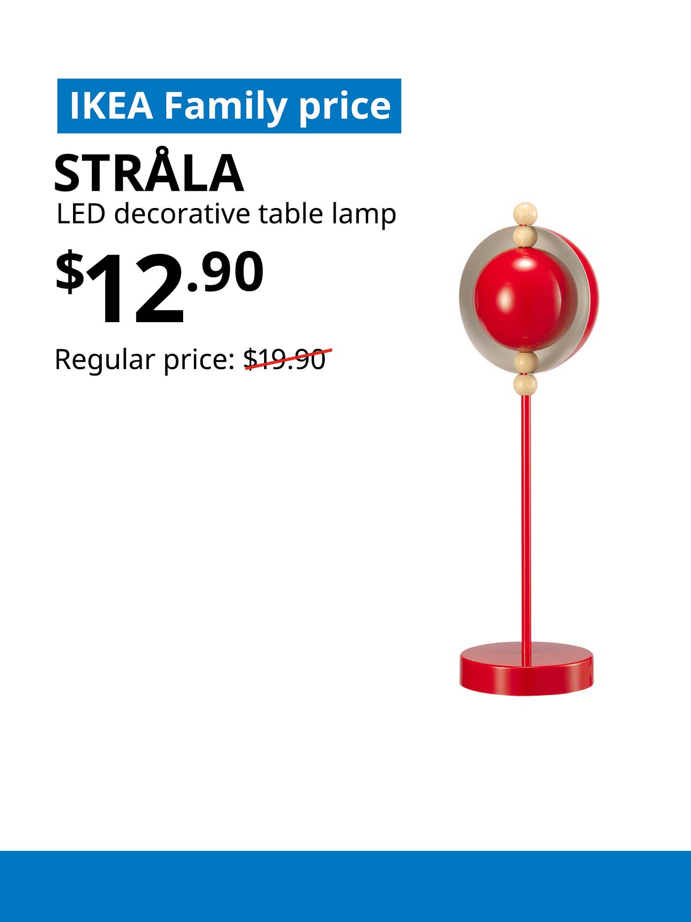 IKEA Family offer. Christmas STRÅLA LED decorative table lamp, metal battery-operated/red. $12.90