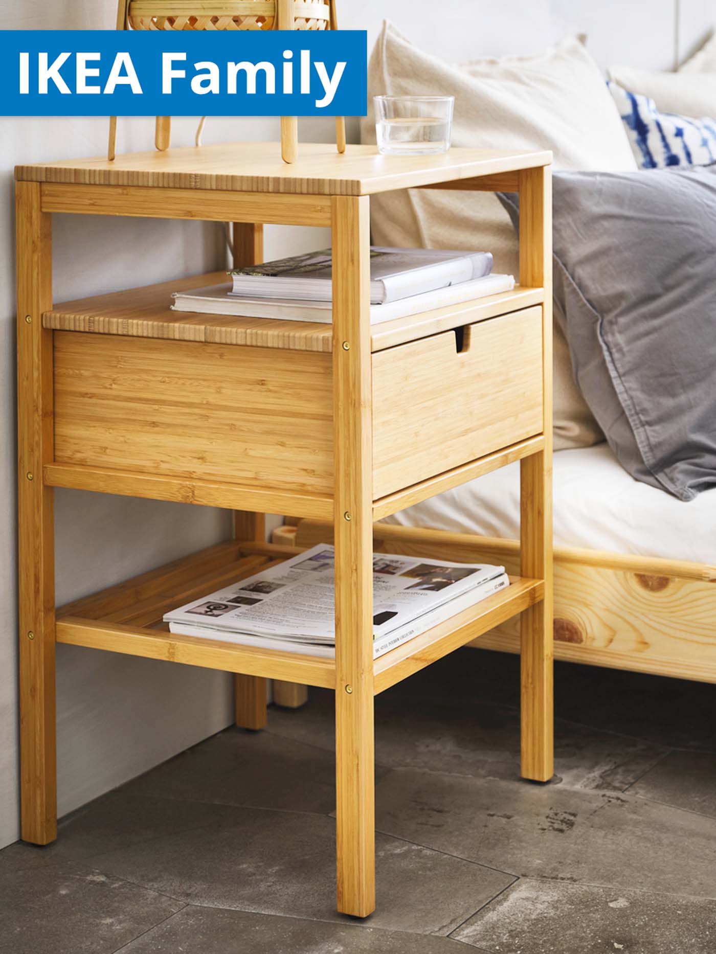 IKEA Family offer. NORDKISA bedside table in the bedroom.