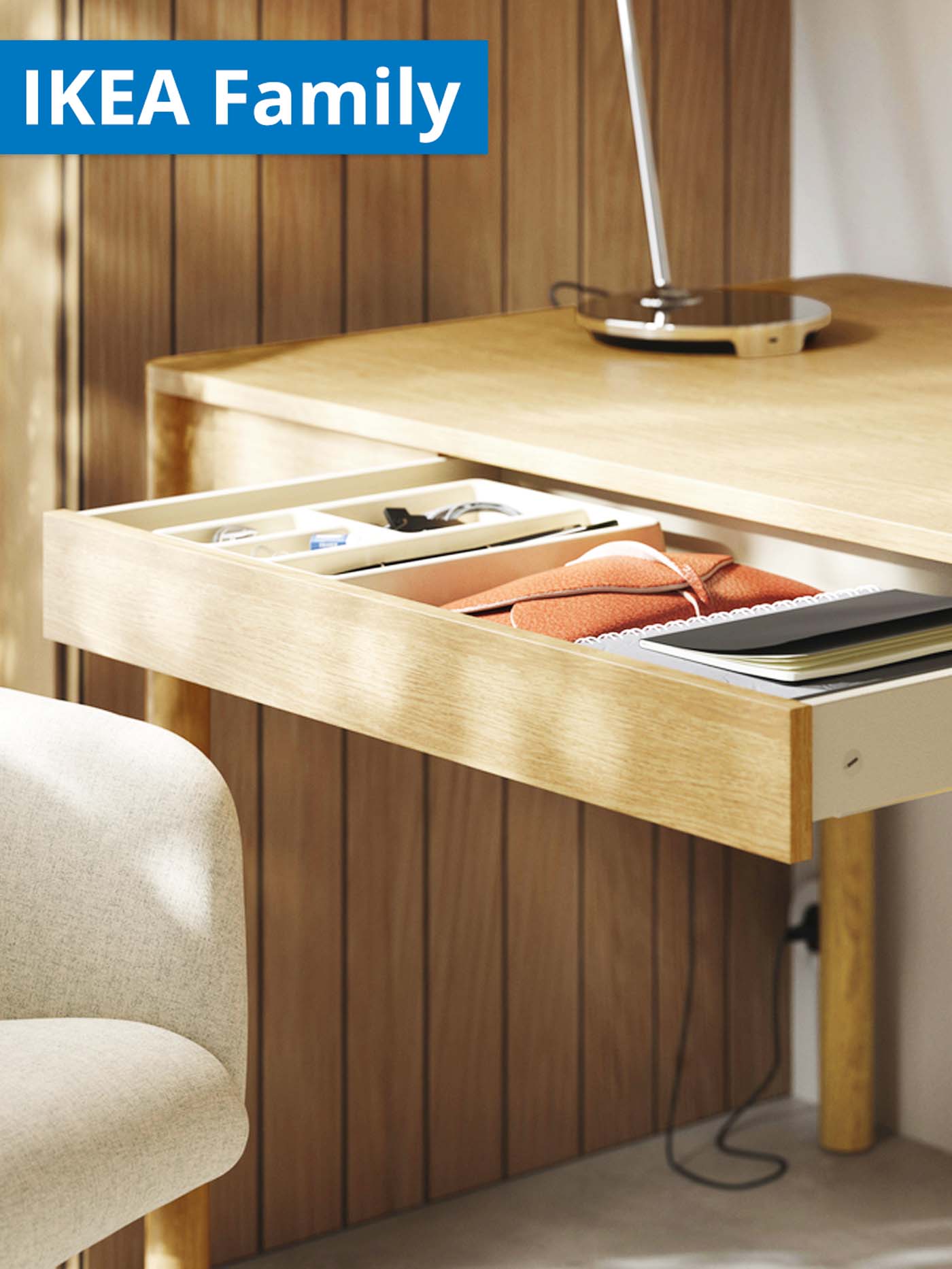 IKEA Family offer. Oak veneer TONSTAD desk in the study room/home office.