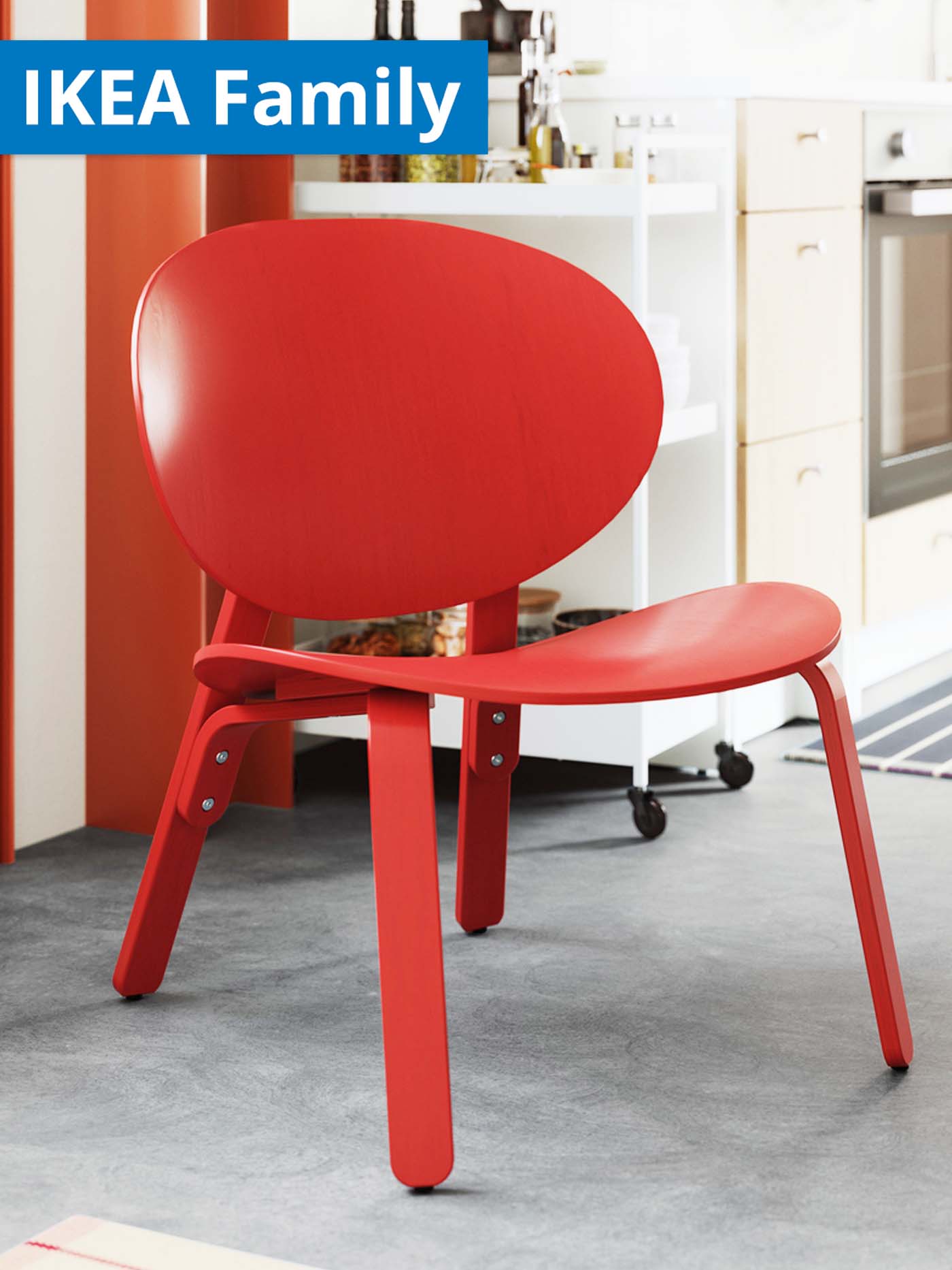 IKEA Family offer. Red FROSET armchair in the living room.