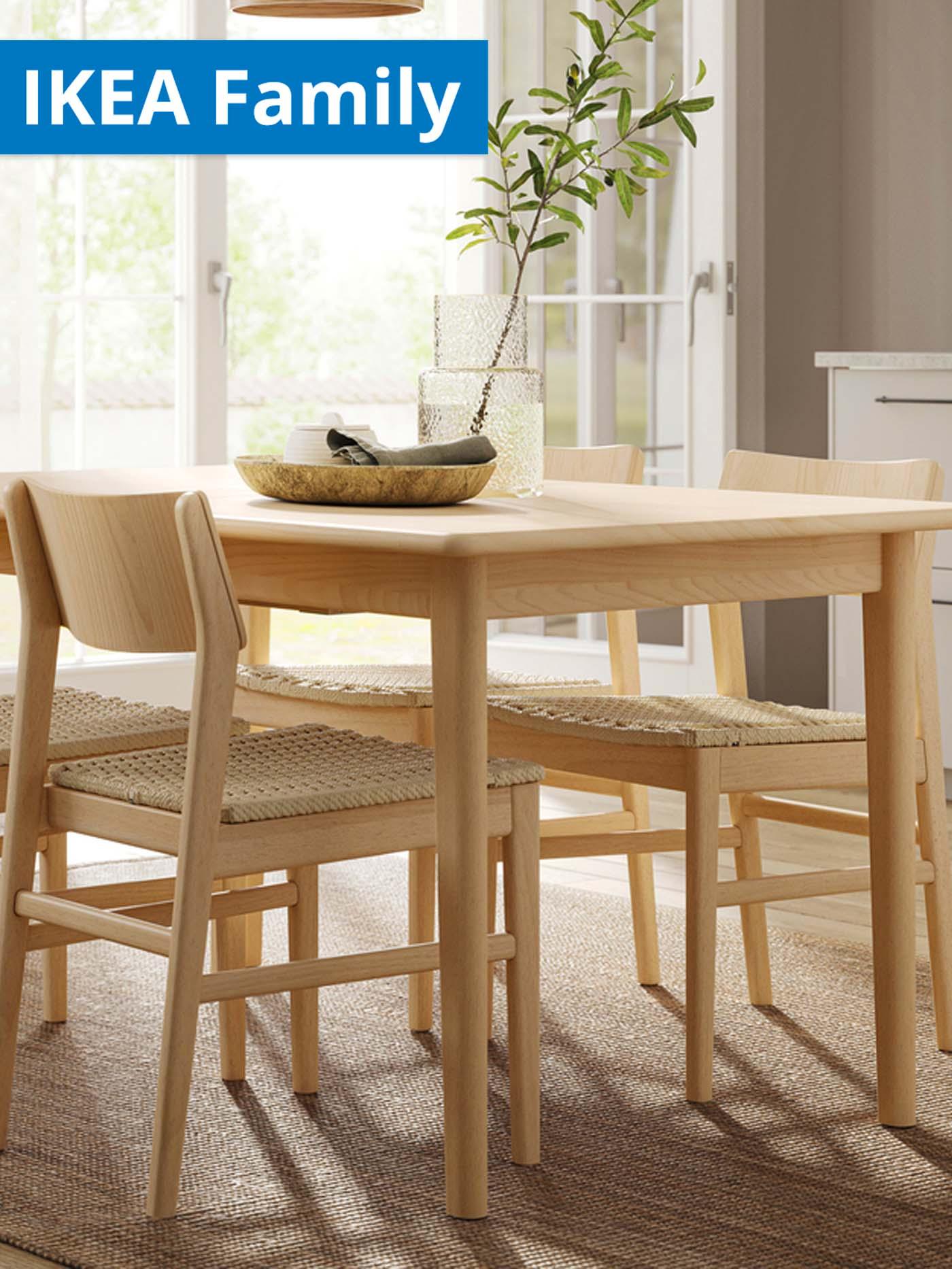 IKEA Family offer. SKANSNÄS dining chair with light beech/veneer SKANSNÄS extendable table in the dining room.