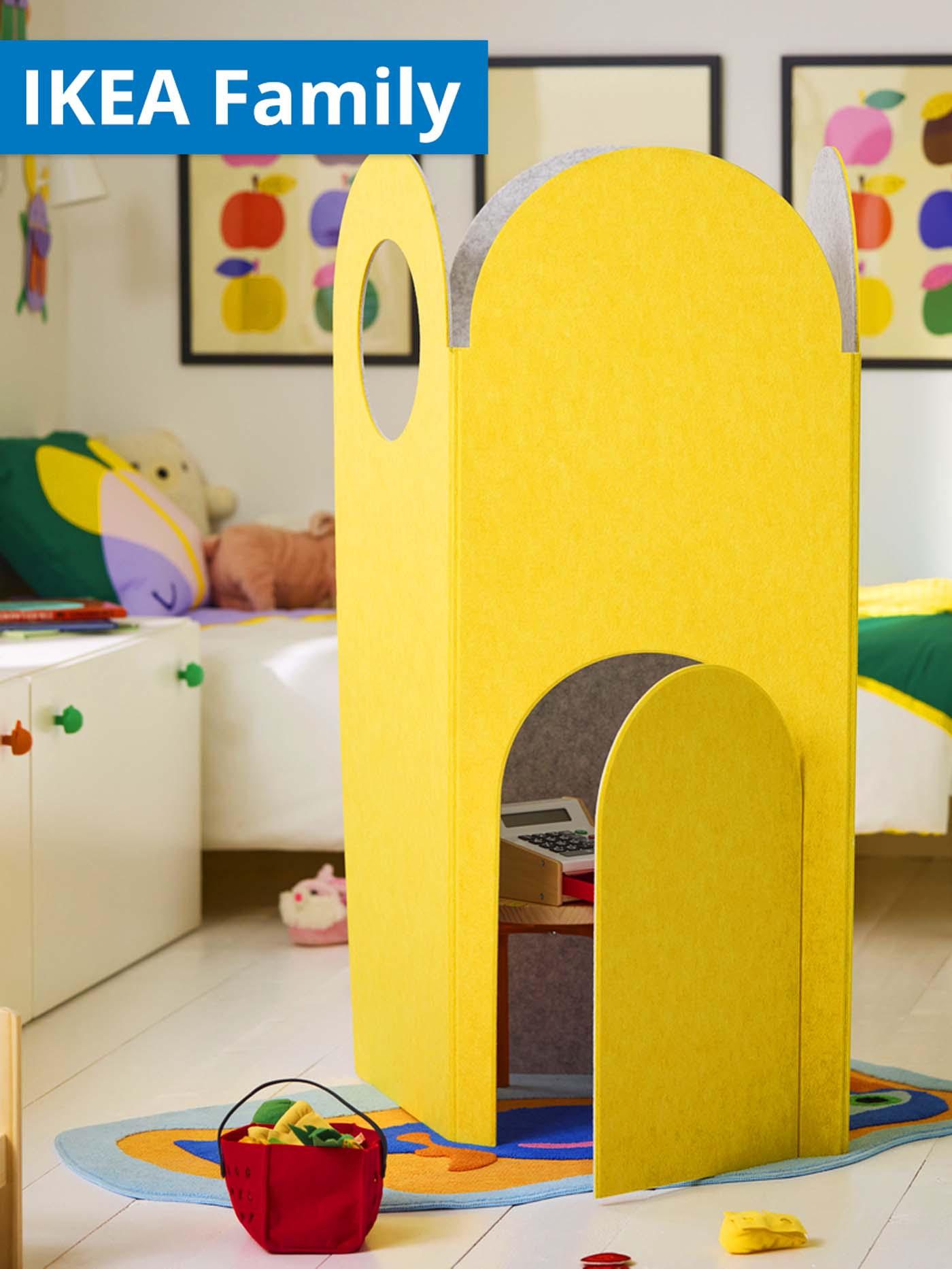 IKEA Family offer. Yellow GREJSIMOJS room divider in children's room.