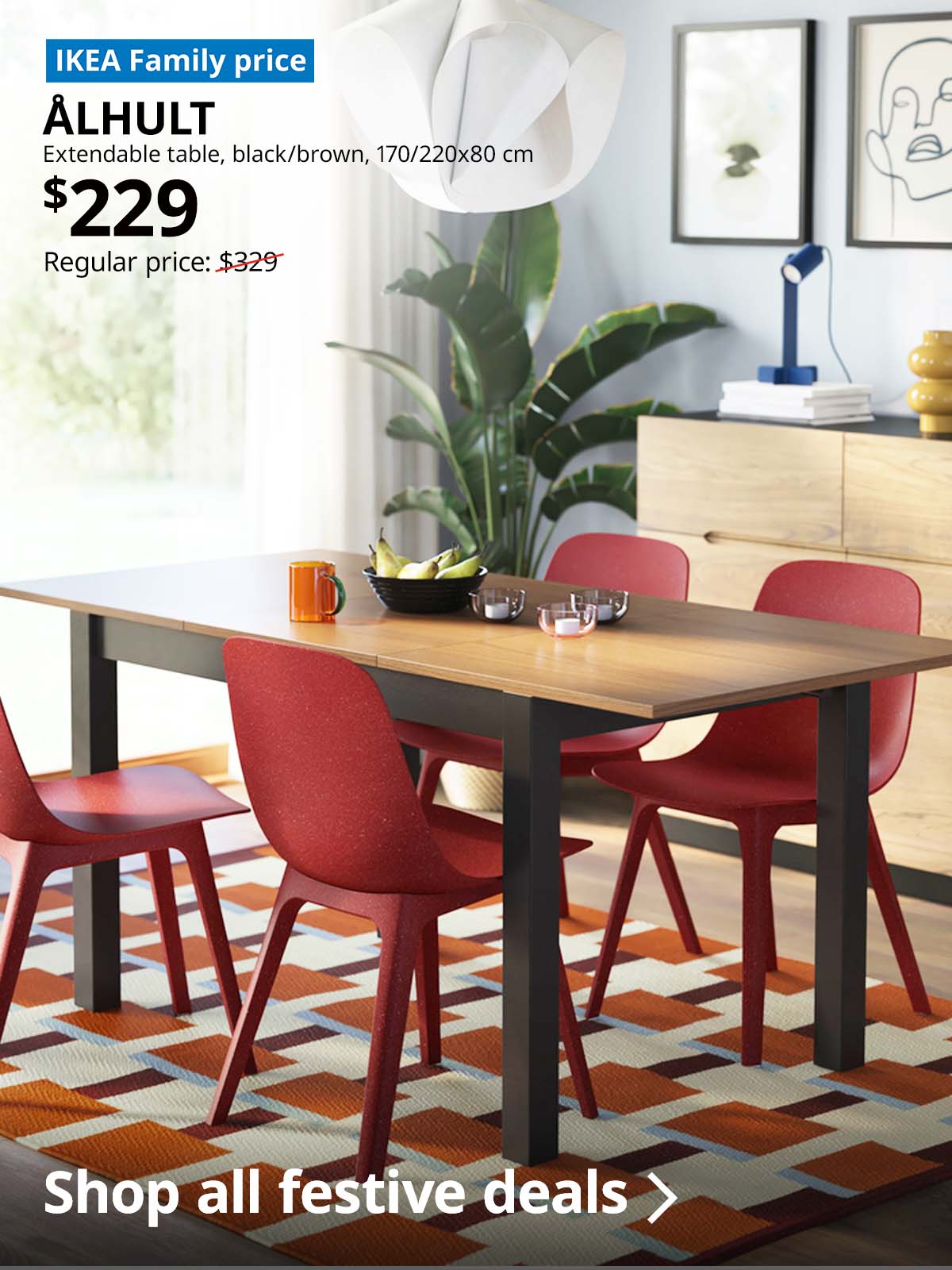 IKEA Family price. ÅLHULT Extendable table, black/brown, 170/220x80 cm. $229. Regular price: $329