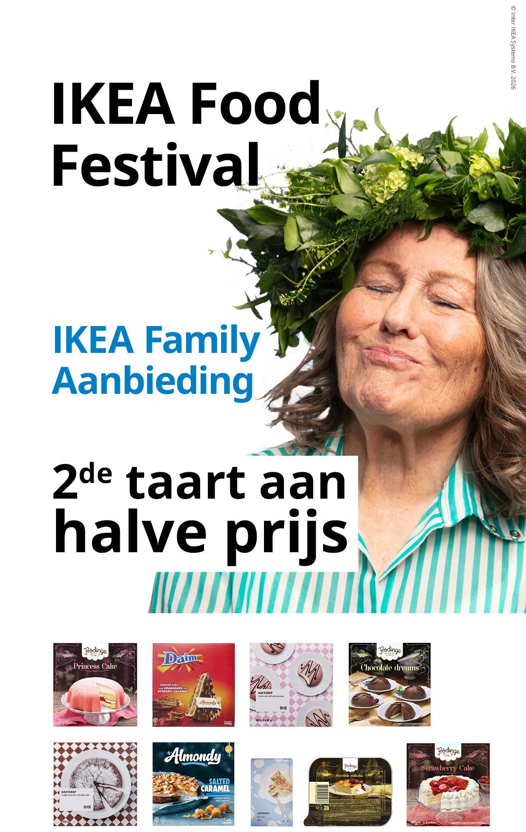 IKEA Food festival: IKEA Family leden genieten van -50% op aankoop van een tweede taart in onze Zweedse shop.