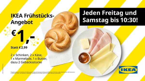 Ikea Frühstücksangebot statt 2,99€ für nur 1,- €