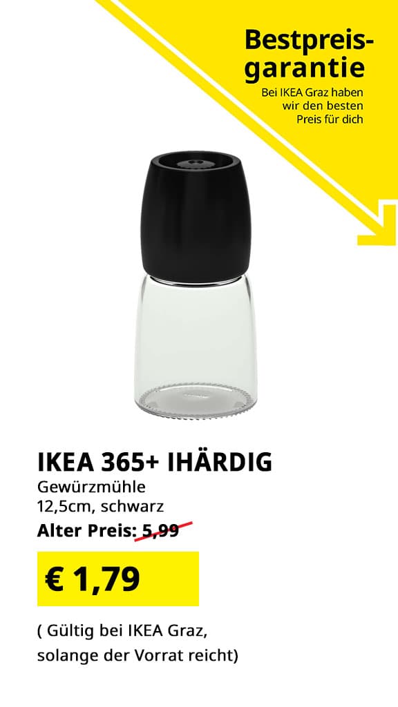 IKEA Graz Bestpreisgarantie - Gewürzmühle IKEA 365+ IHÄRDIG, 12,5cm, schwarz, statt € 5,99 zum IKEA Graz Bestpreis von € 1,79.