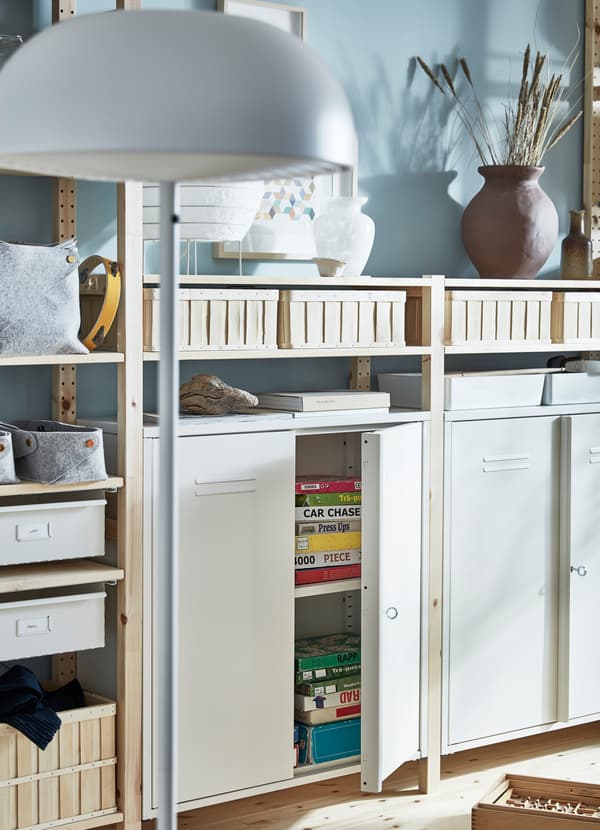 IKEA IVAR white steel coated cabinet lockers can work by themselves or in any IVAR storage unit. Lock what you need with the keys that come with it.