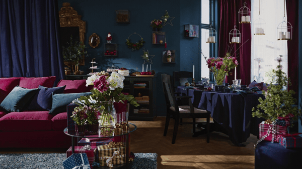 IKEA Korea recommends refined, soft velvet fabrics and glossy gold decorations to create a warm and inviting home