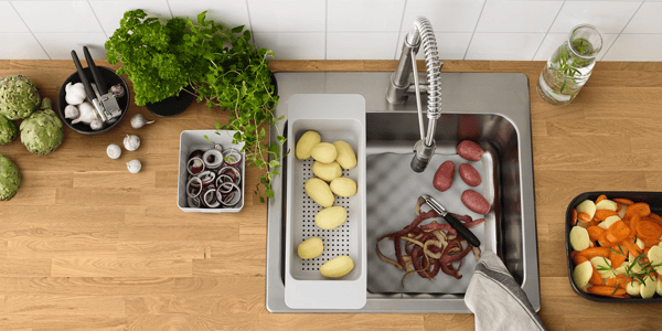 IKEA LANGUDDEN Spülbecken aus Edelstahl mit GRUNDVATTNET Sieb und MAtte als Zubehör für den Abwasch