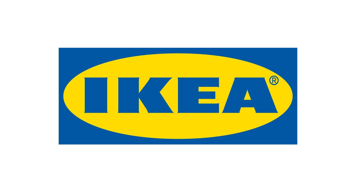 IKEA logo. Blue rectangle, yellow oval on top of the rectangle with blue letter spelling IKEA